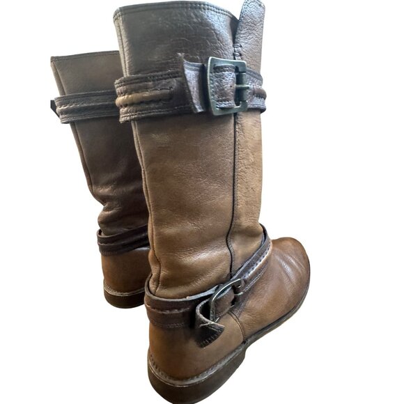 Frye Boots Paige Trapunto Women's 8 B shoes brown Leather Buckle Mid Calf 76115 - Picture 4 of 13